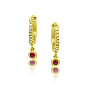 Diamond Huggie with Ruby Drop