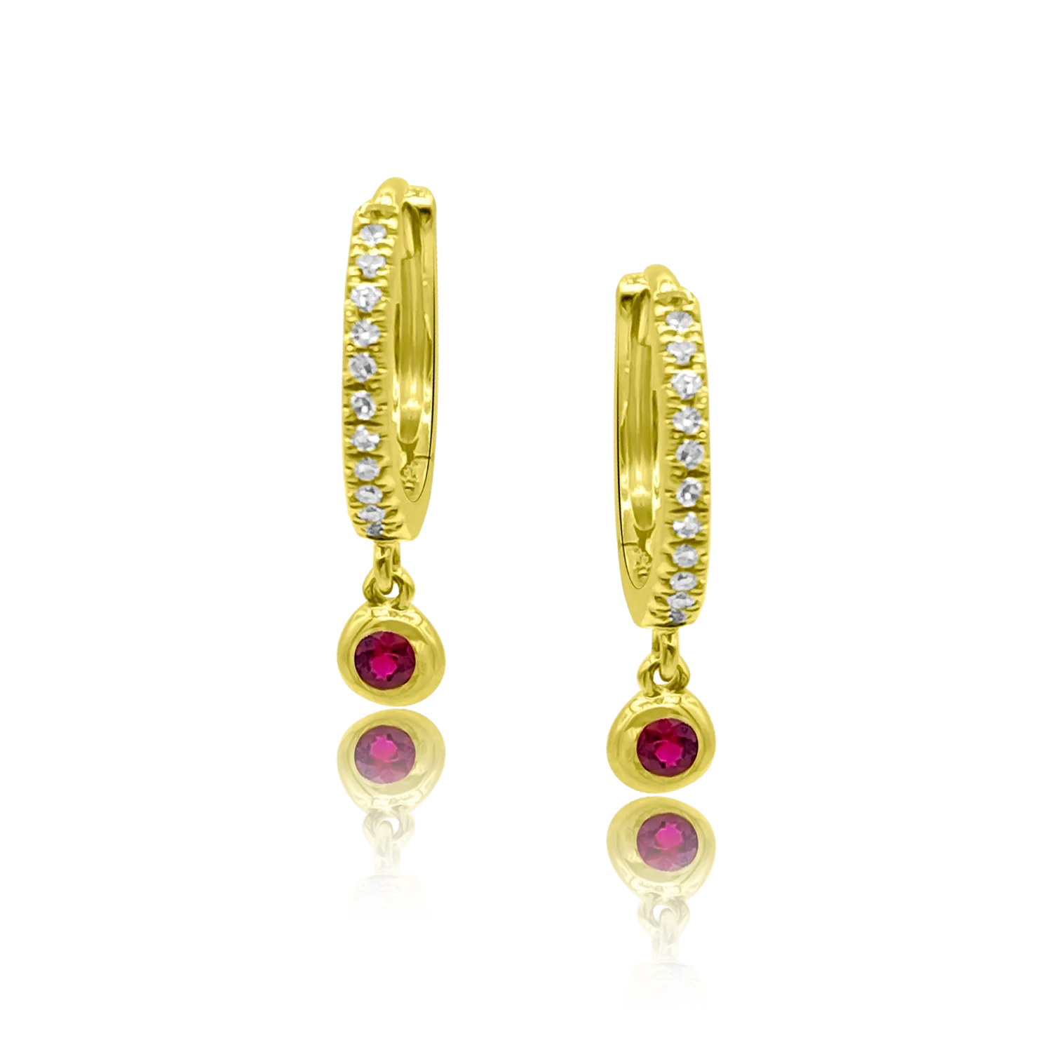 Diamond Huggie with Ruby Drop