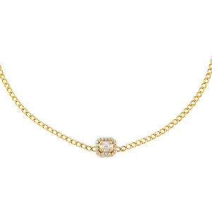 Diamond Illusion Baguette Cuban Choker 14K