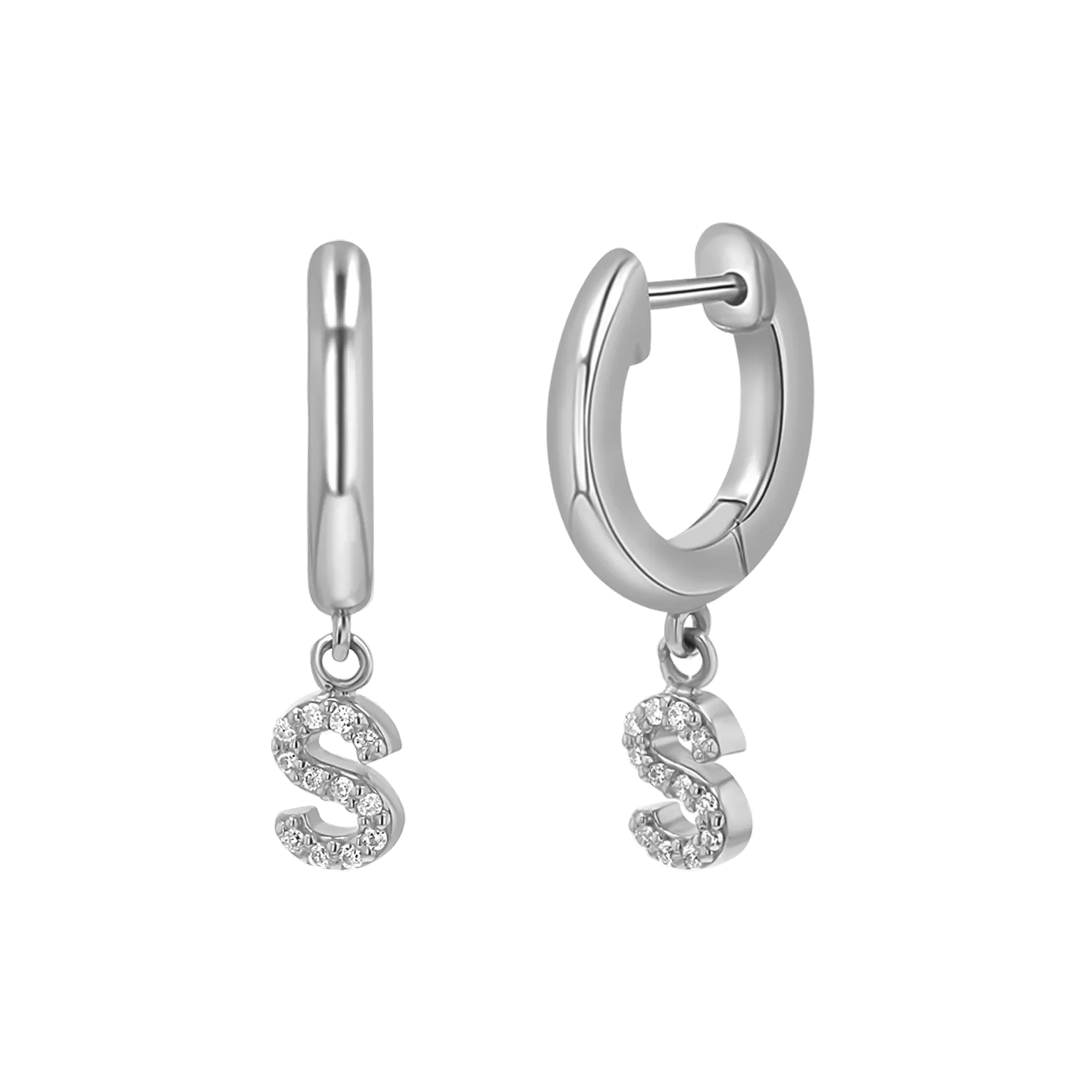 Diamond Initial Charm Drop Huggies