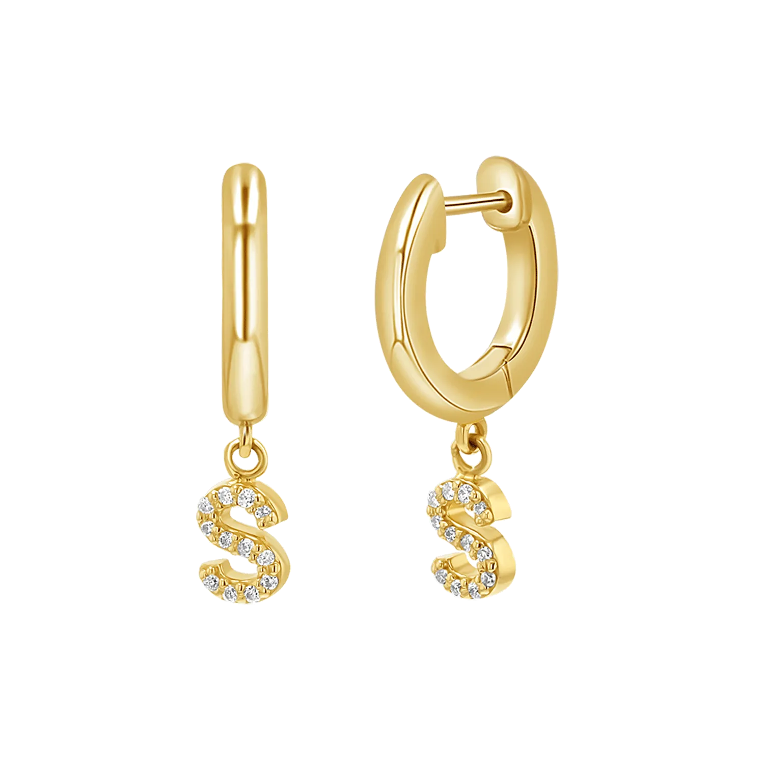 Diamond Initial Charm Drop Huggies