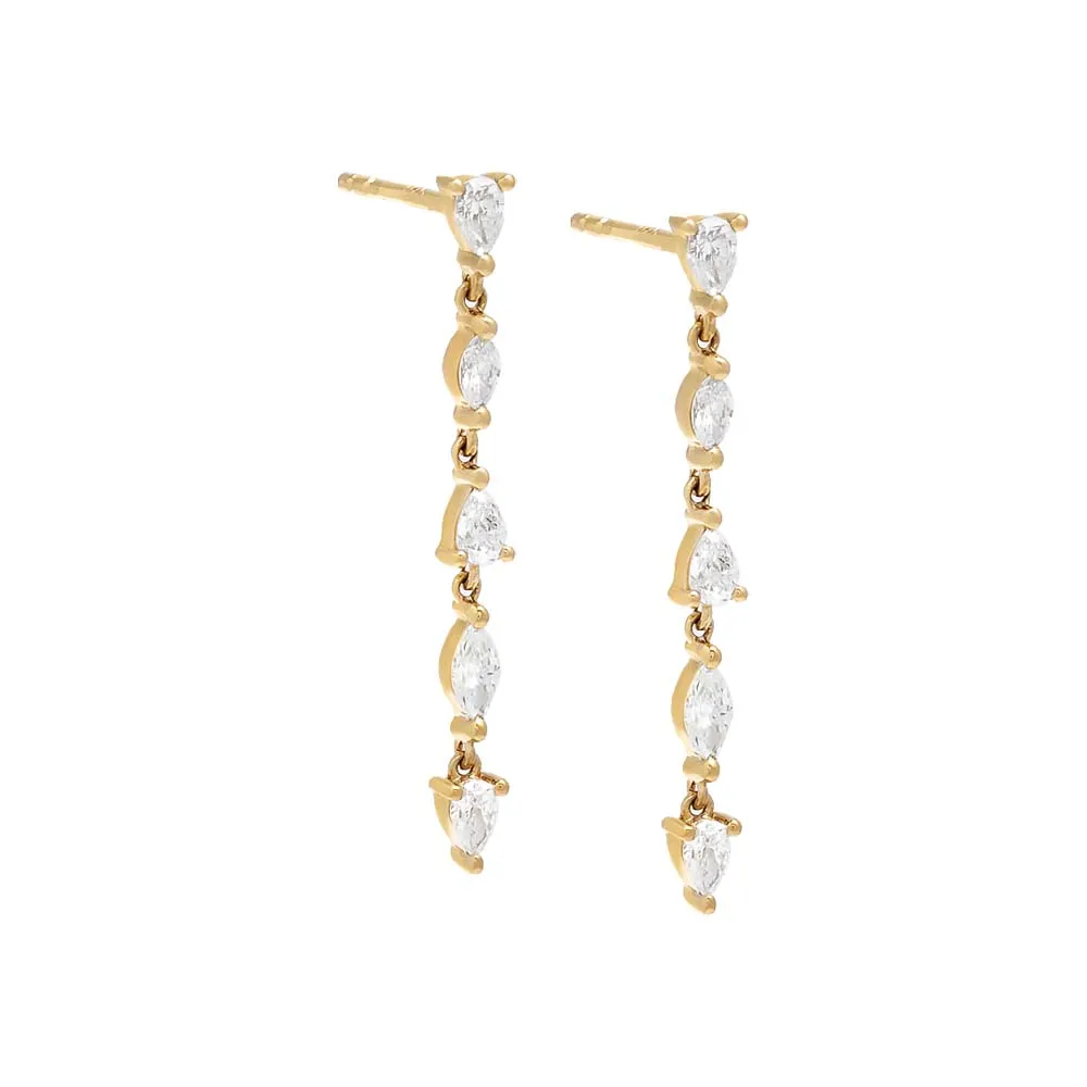Diamond Multi Shape Drop Stud Earring 14K
