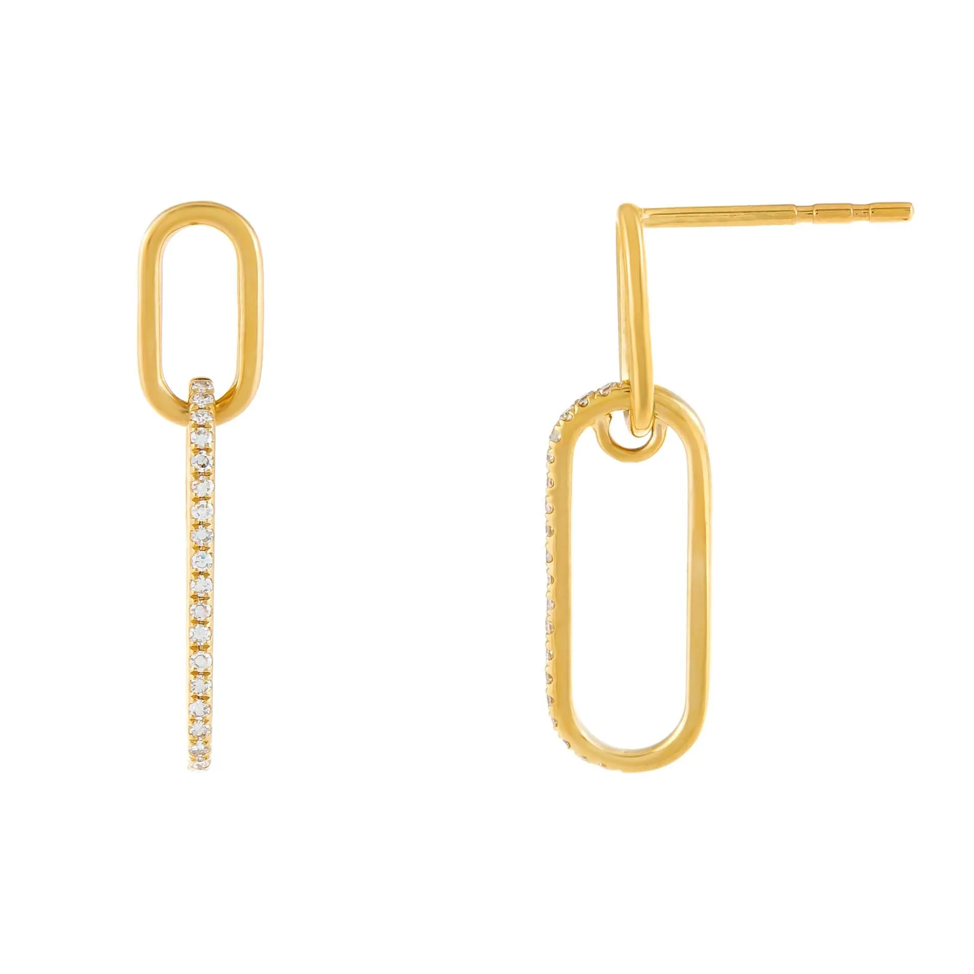 Diamond Oval Link Drop Stud Earring 14K