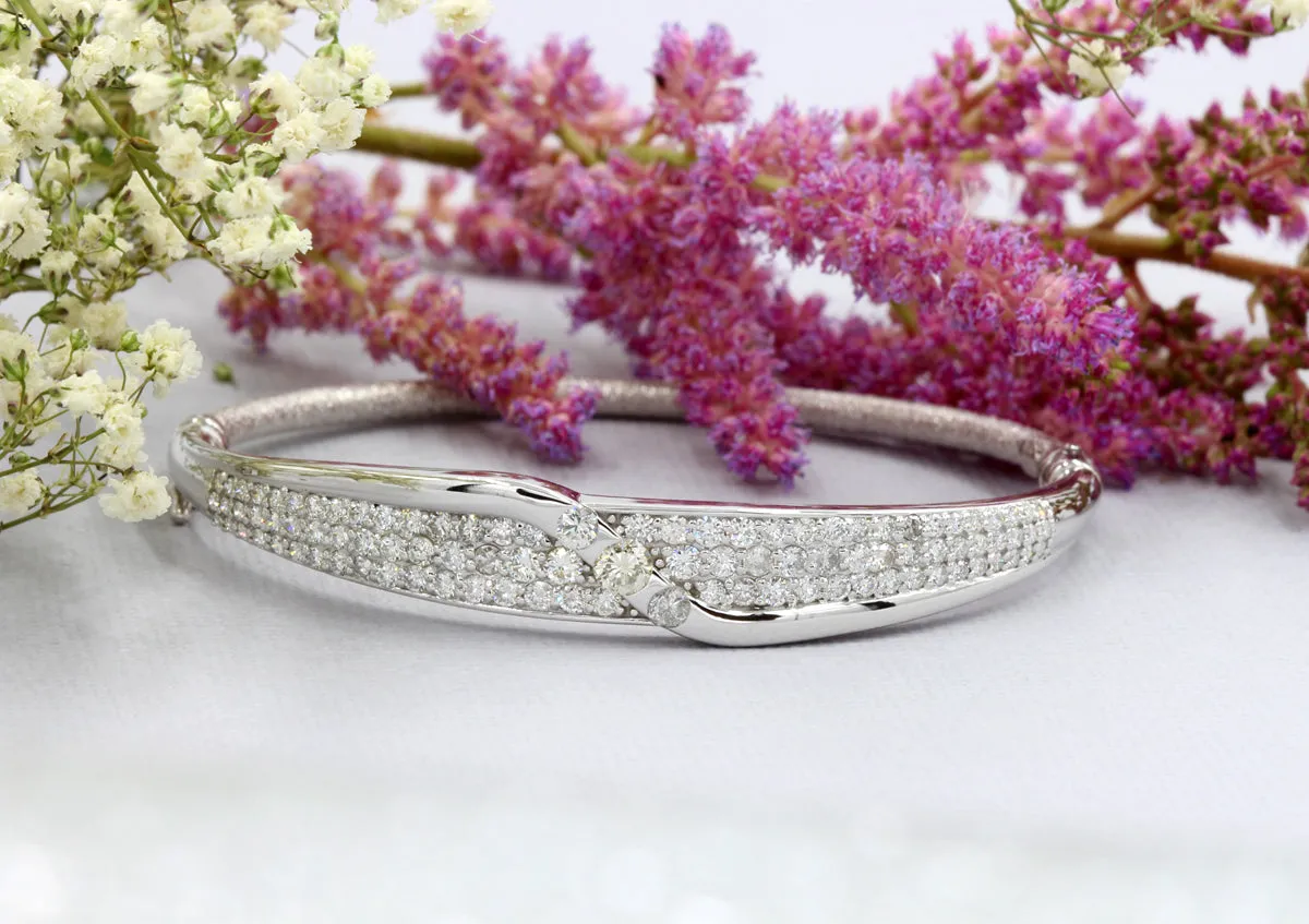 Diamond Pave Cuff Hinged White Gold Bracelet
