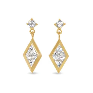 Diamond Shaped Drop Earrings with Cubic Zirconia in 9ct Yellow Gold