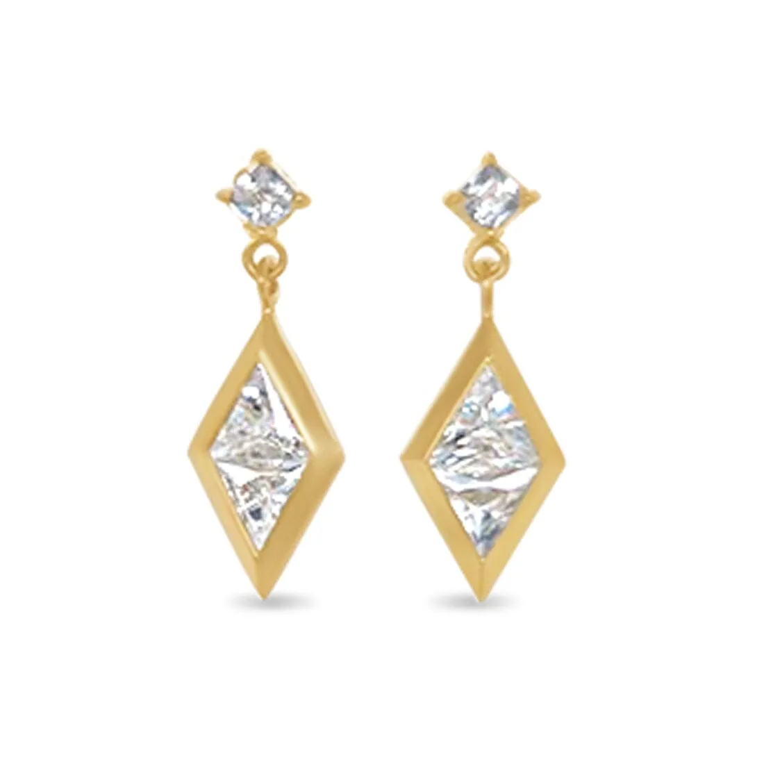 Diamond Shaped Drop Earrings with Cubic Zirconia in 9ct Yellow Gold