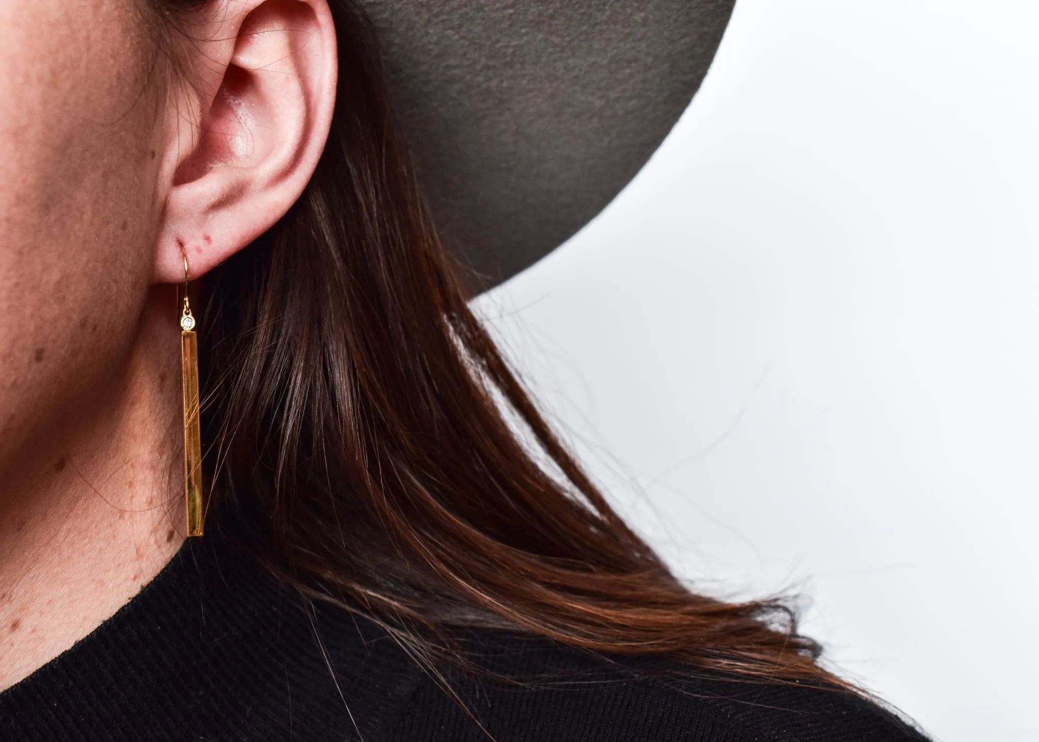 Diamond Square Bar Drop Earrings