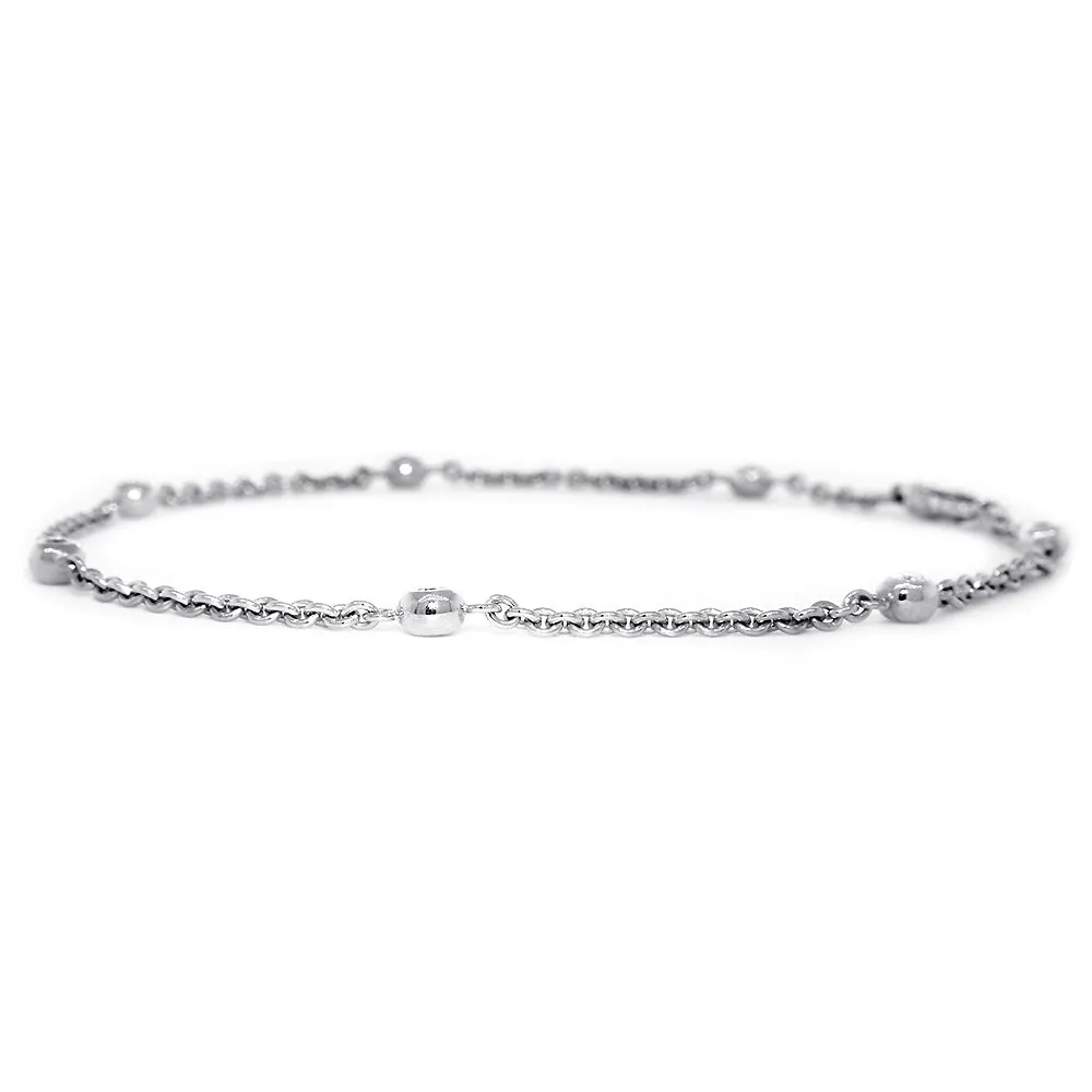 Diamonds by the Yard Diamond Bead and Rolo Chain Anklet, 7 Beads, 0.65CT, 10.5 Inches, in 14k White Gold