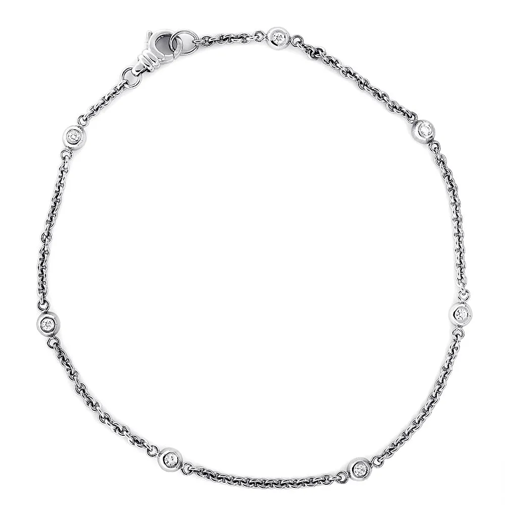 Diamonds by the Yard Diamond Bead and Rolo Chain Anklet, 7 Beads, 0.65CT, 10.5 Inches, in 14k White Gold