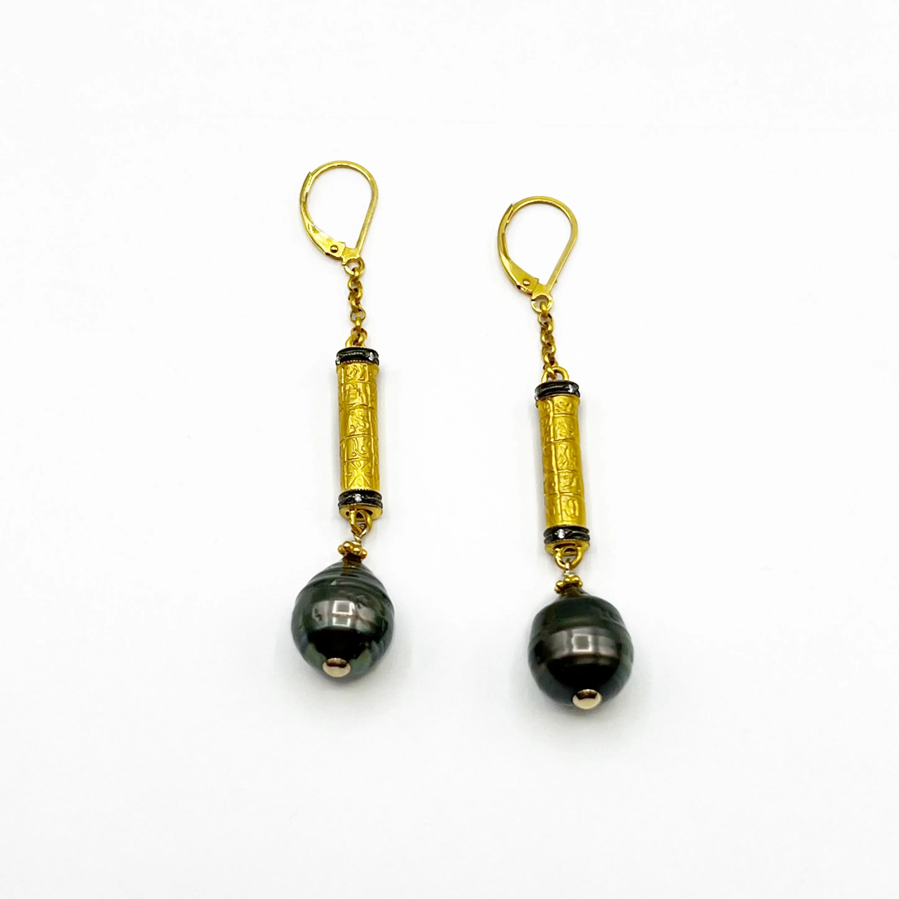 Dimond Bar and South Sea Pearls Drop Earrings