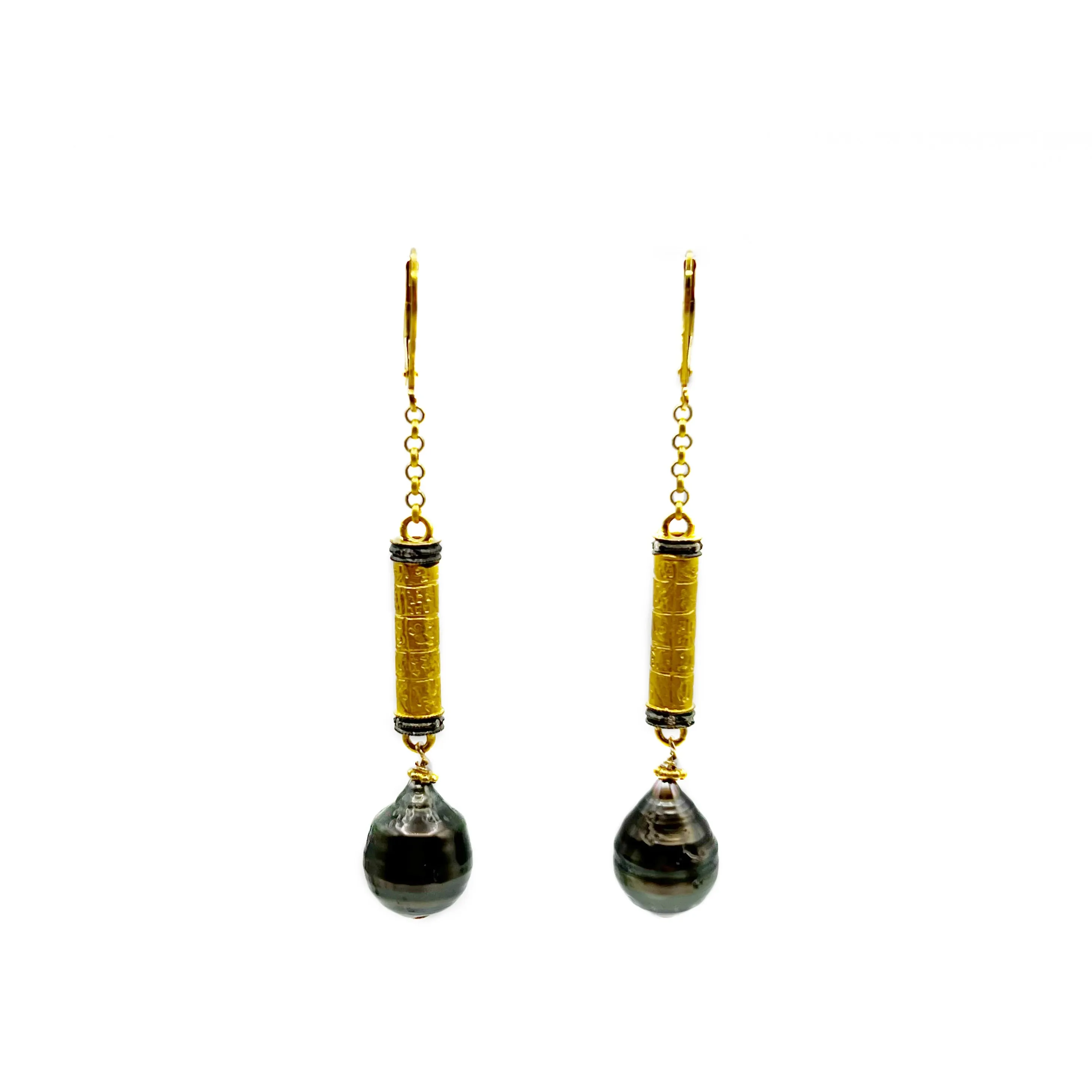 Dimond Bar and South Sea Pearls Drop Earrings