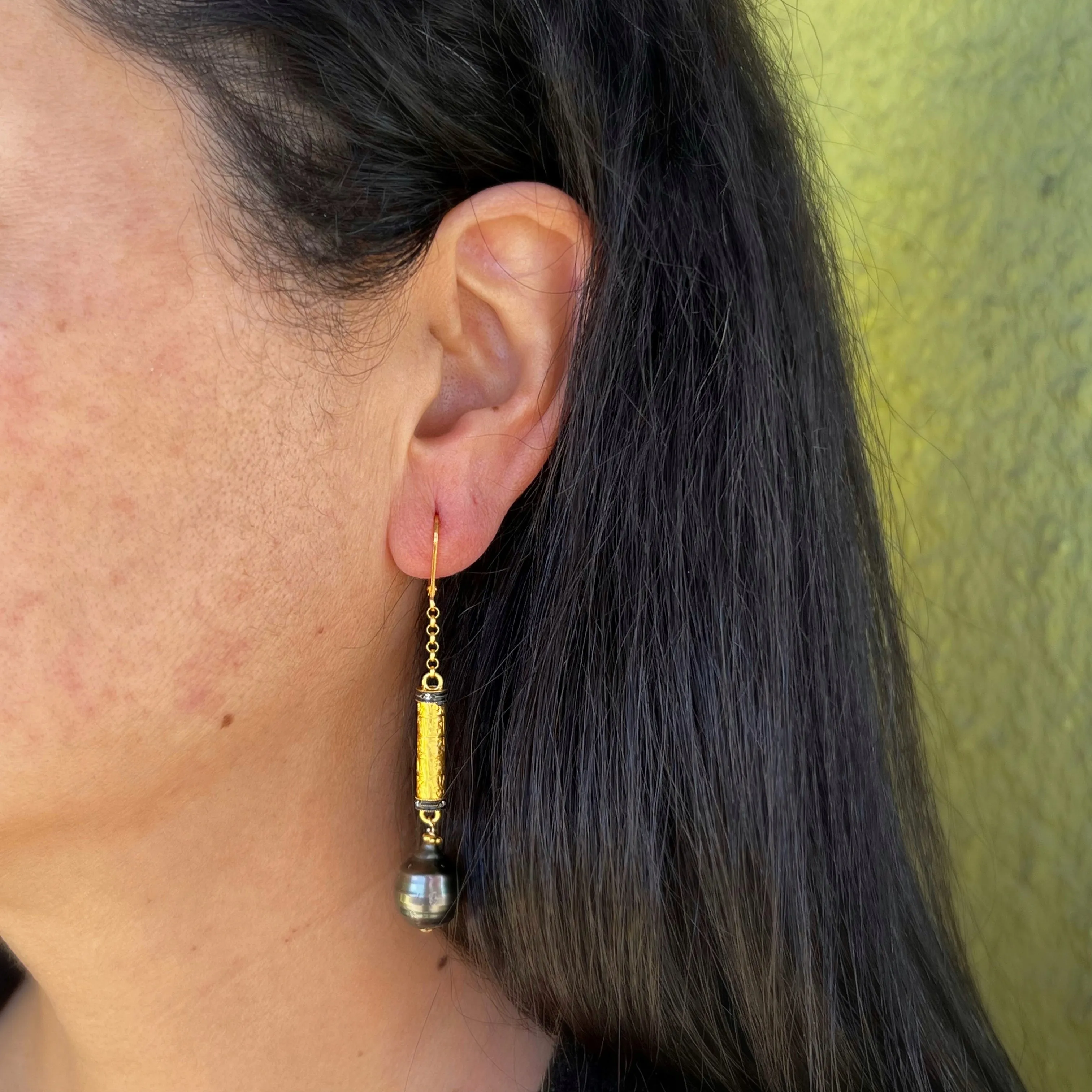Dimond Bar and South Sea Pearls Drop Earrings