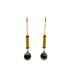 Dimond Bar and South Sea Pearls Drop Earrings