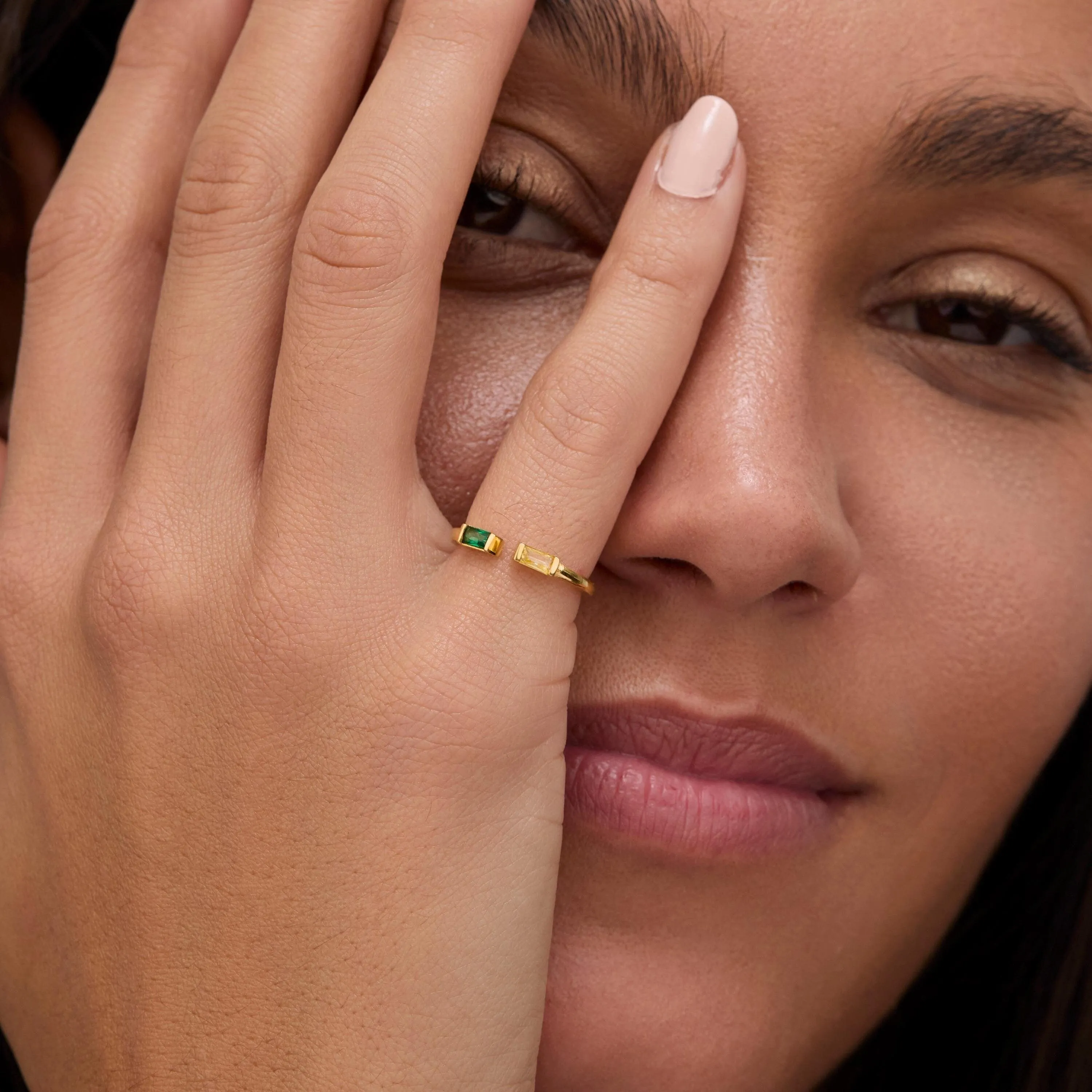 Double Baguette Birthstone Personalized Ring - 18K Gold Vermeil