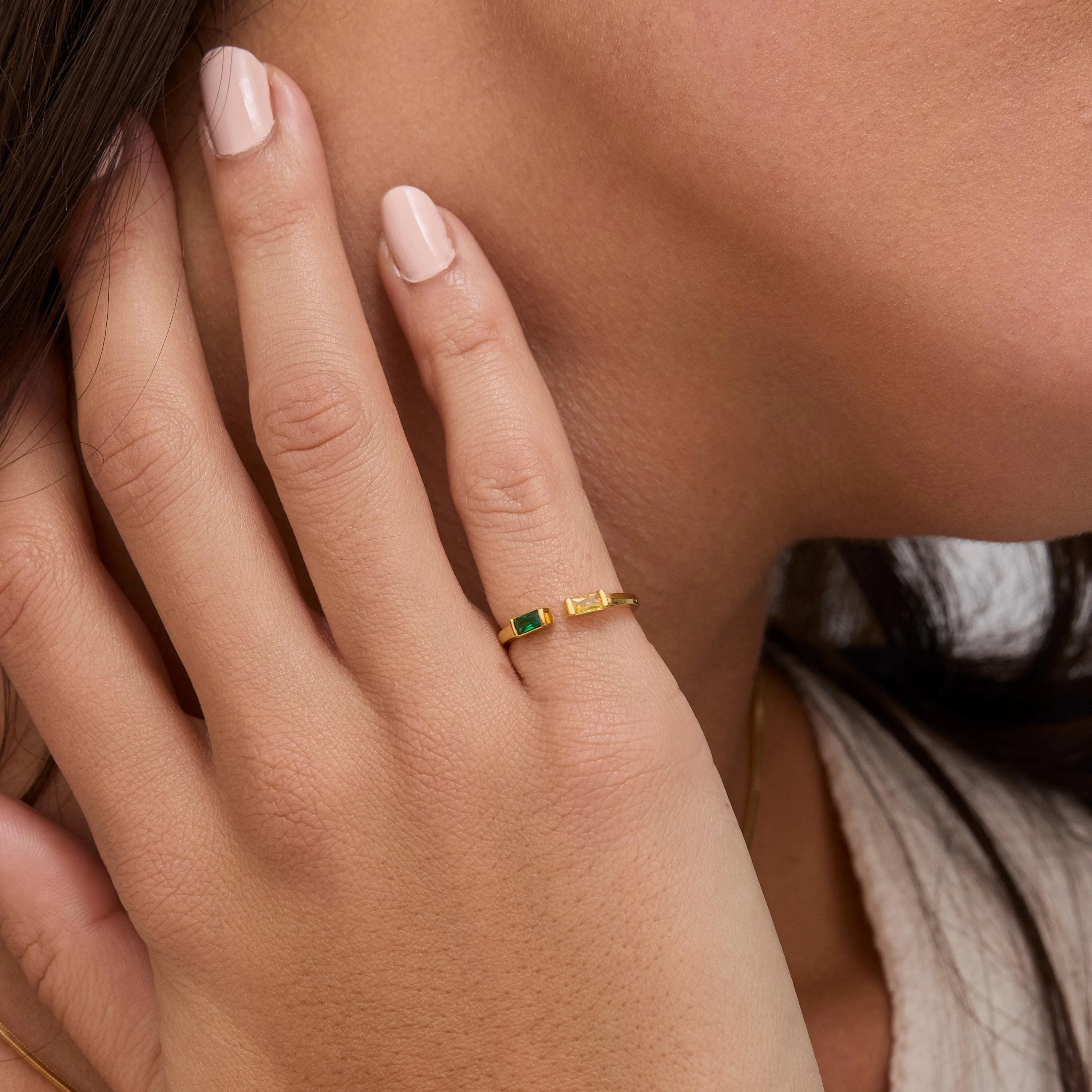 Double Baguette Birthstone Personalized Ring - 18K Gold Vermeil