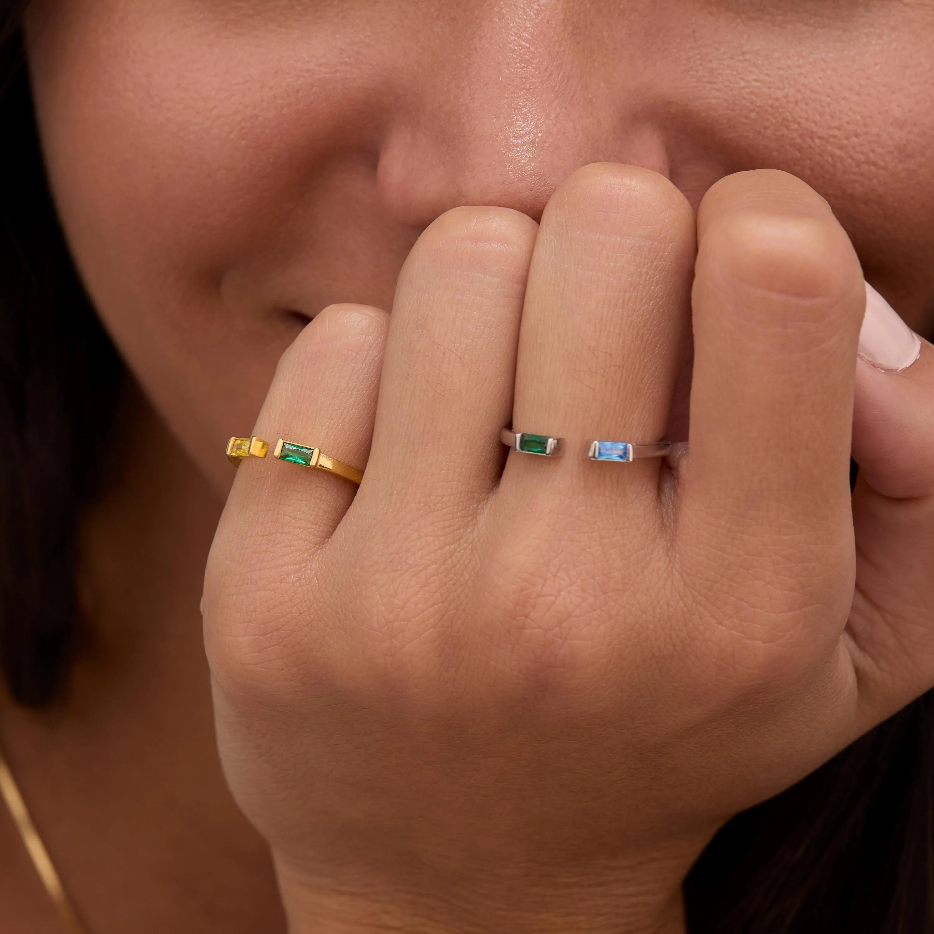 Double Baguette Birthstone Personalized Ring - 18K Gold Vermeil