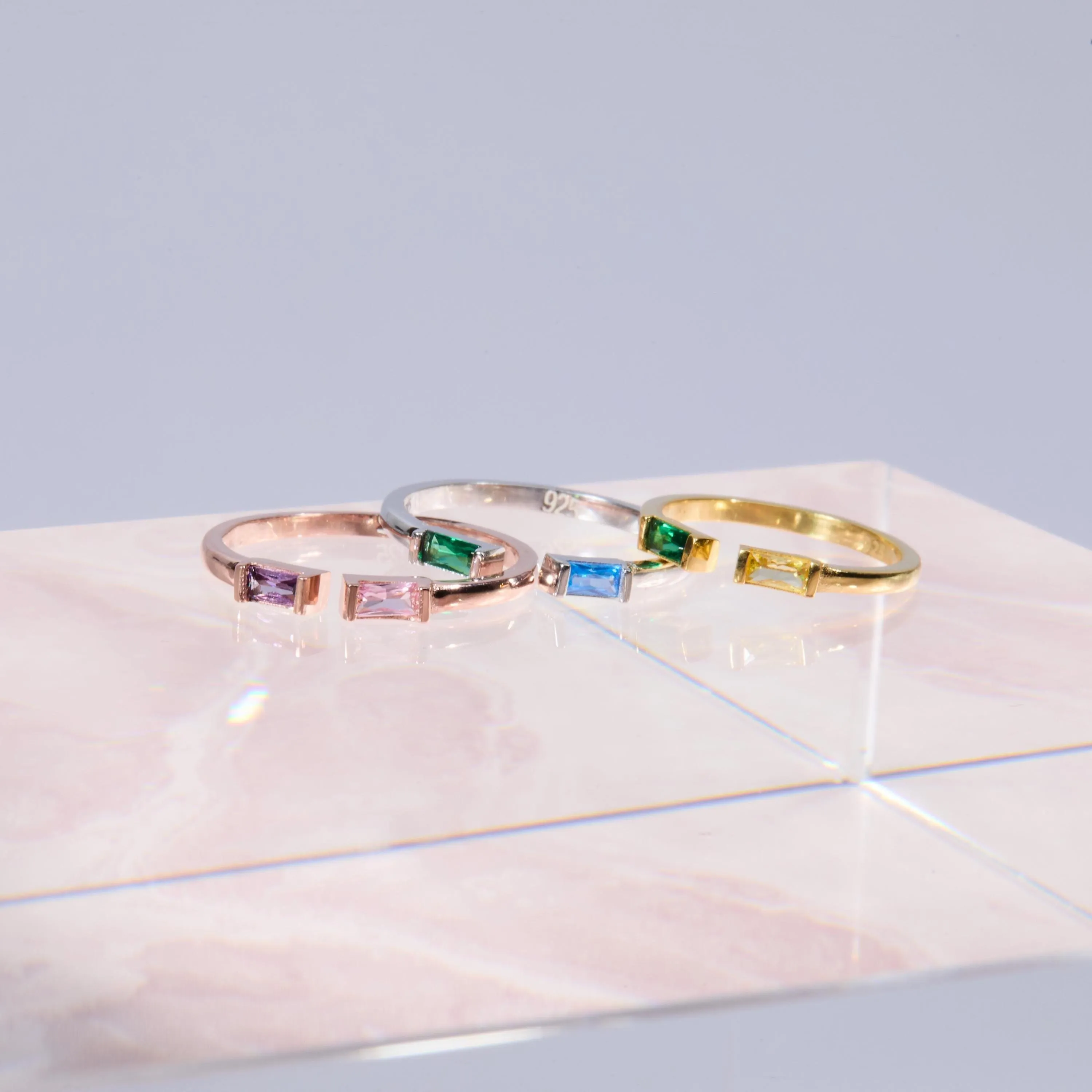 Double Baguette Birthstone Personalized Ring - 18K Gold Vermeil