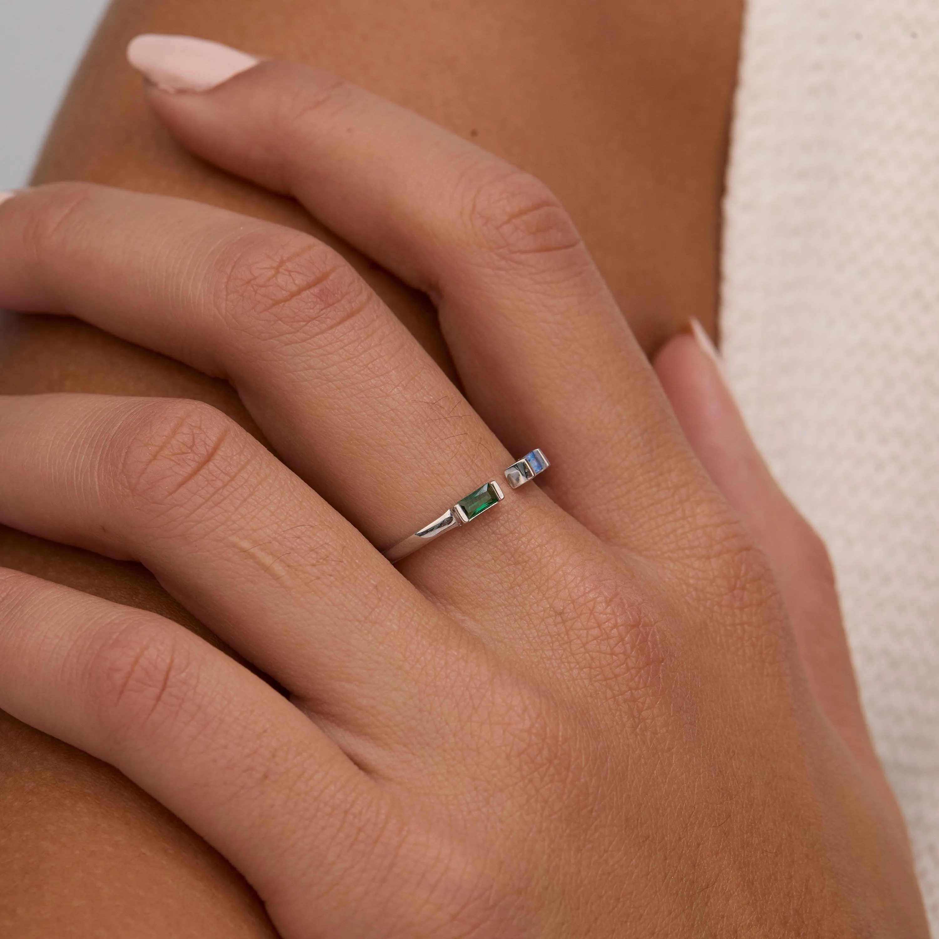 Double Baguette Birthstone Personalized Ring - 18K Gold Vermeil