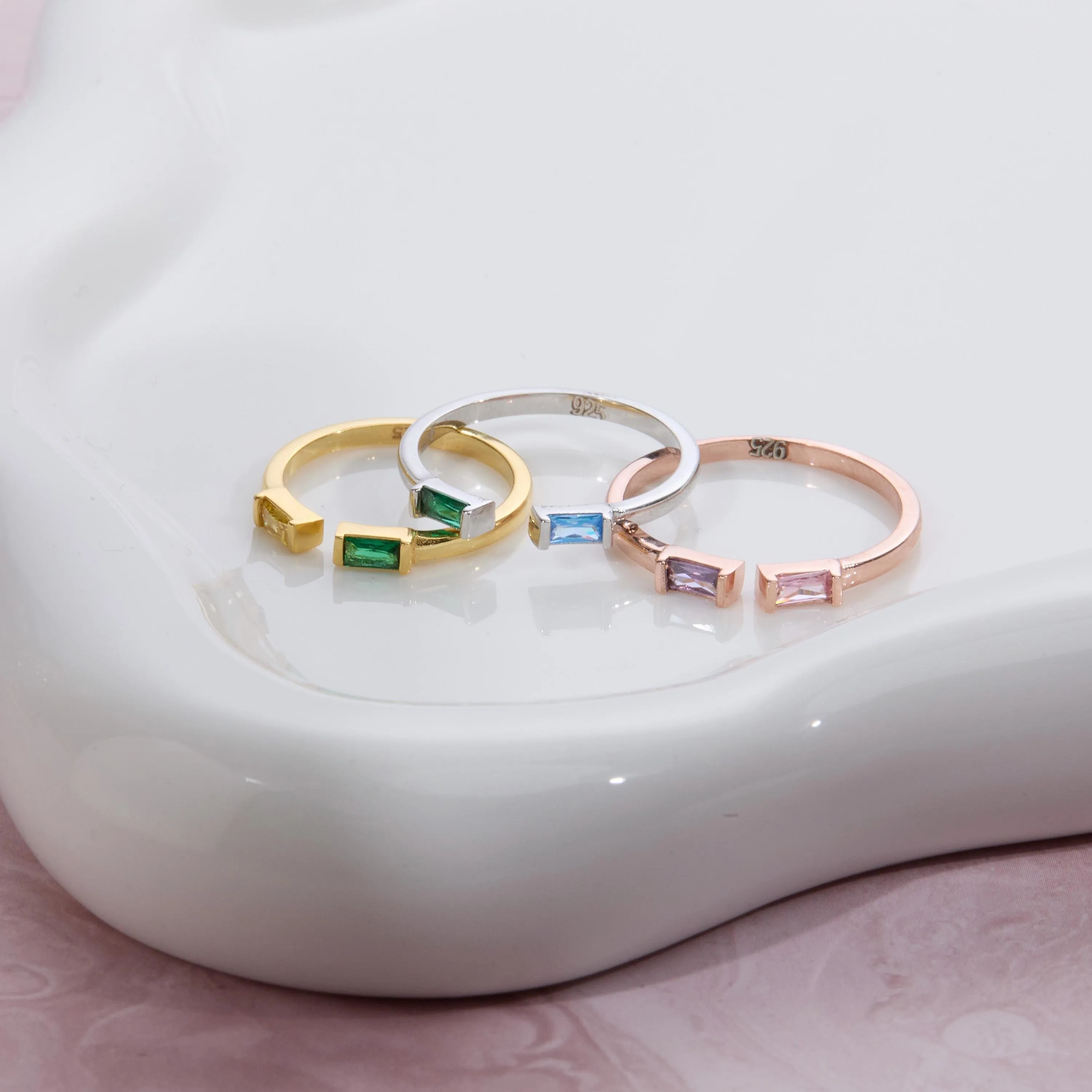 Double Baguette Birthstone Personalized Ring - 18K Gold Vermeil