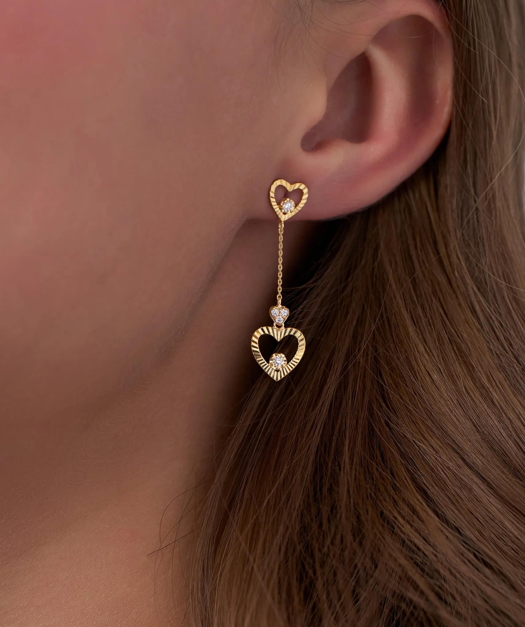 Double Heart Drop Earrings