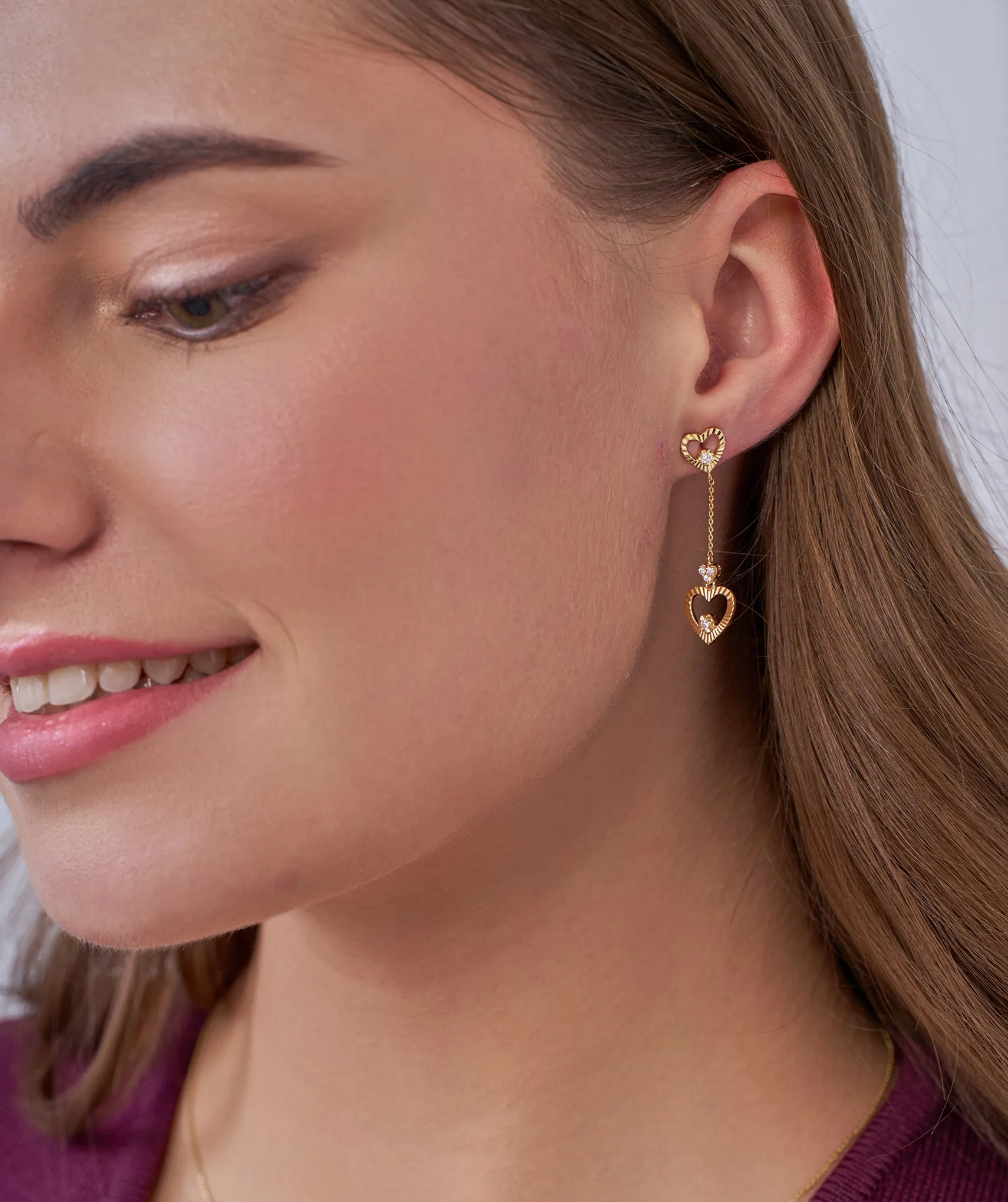 Double Heart Drop Earrings