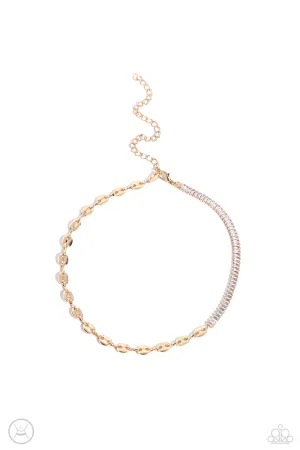 Dream Duo - Gold - Anchor Chain and White Emerald Cut Gem Paparazzi Choker Necklace