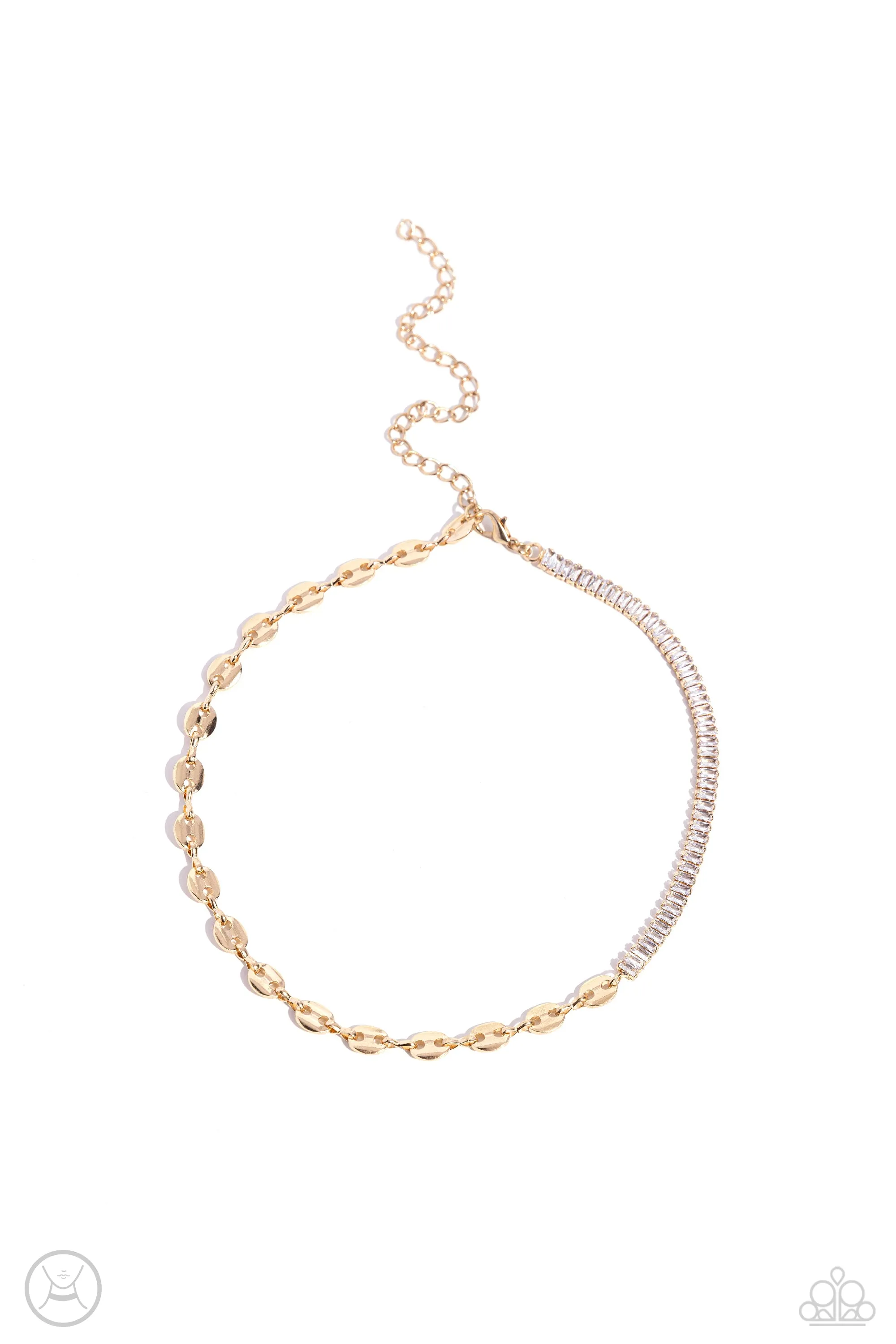 Dream Duo - Gold - Anchor Chain and White Emerald Cut Gem Paparazzi Choker Necklace