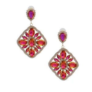 Drop Diamond Shaped Statement Earrings Purple
