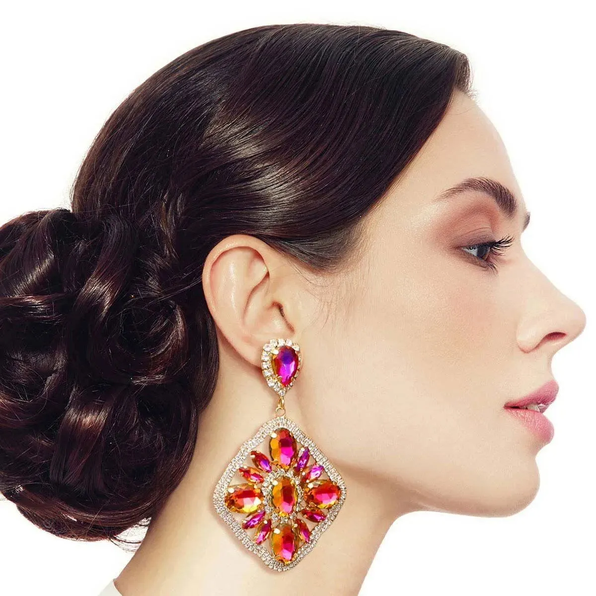 Drop Diamond Shaped Statement Earrings Purple