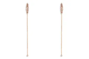Earrings 14kt Gold Diamonds and Long Chain Drop