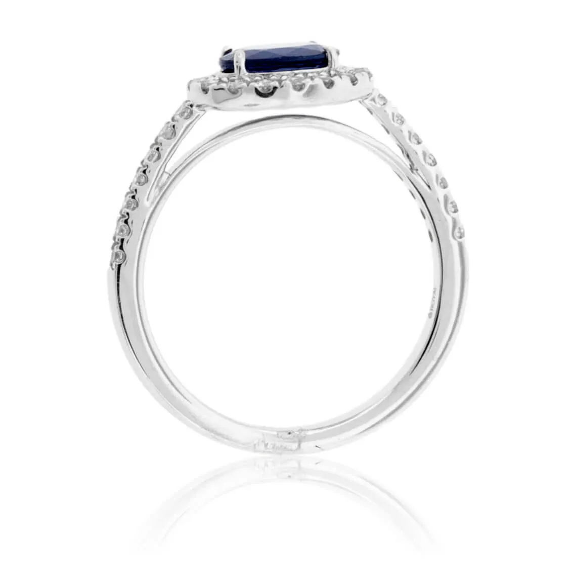 East / West Oval Blue Sapphire & Diamond Halo Ring