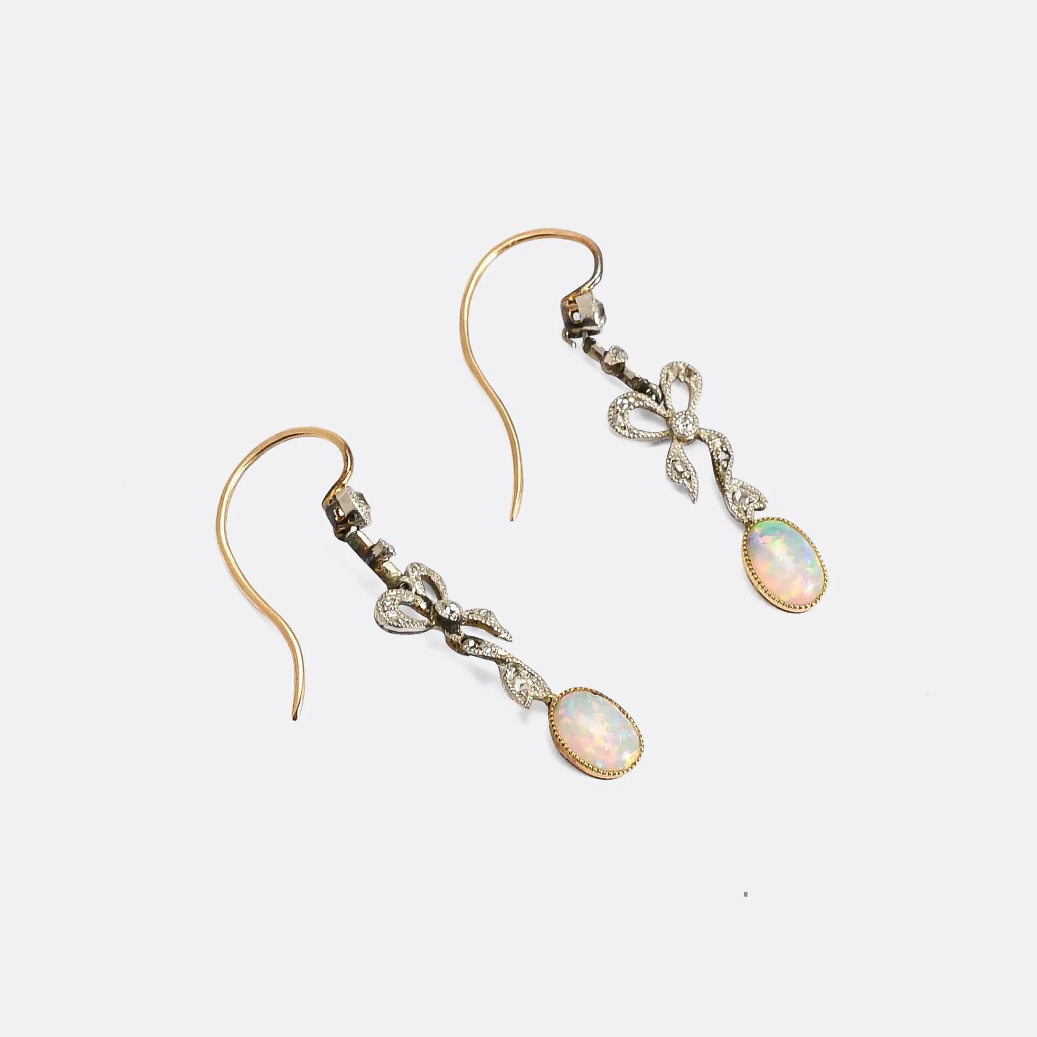 Edwardian Opal & Diamond Bow Earrings