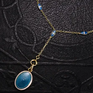 Edwardian Turquoise Guilloché Enamel Locket Necklace
