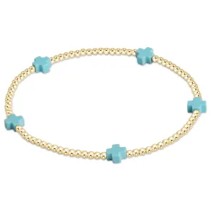 egirl Signature Cross Small Gold 2mm Bead Bracelet Turquoise