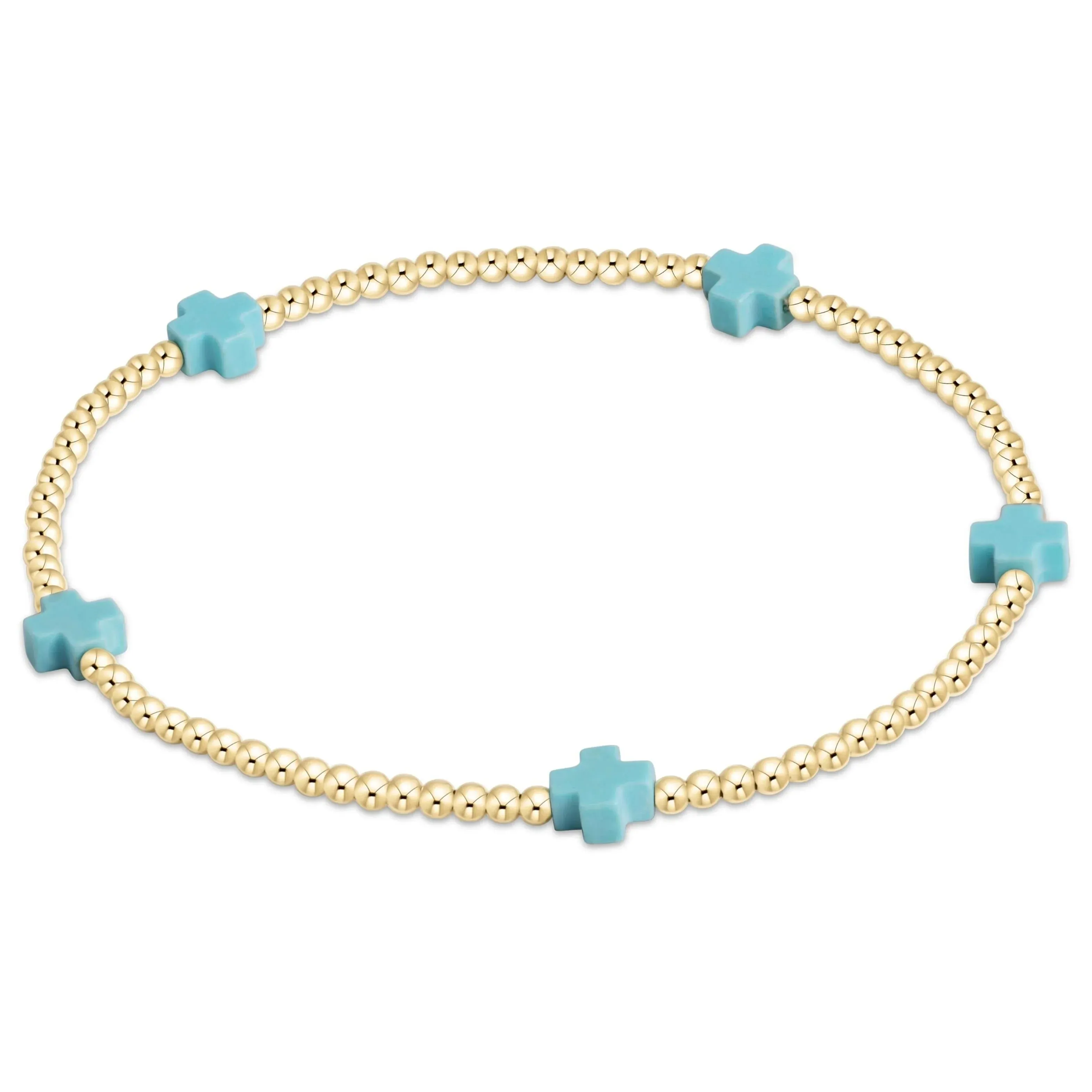 egirl Signature Cross Small Gold 2mm Bead Bracelet Turquoise