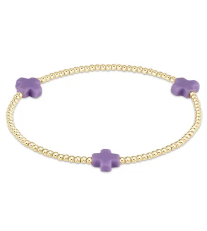 egirl Signature Cross Small Gold Pattern 2mm Bead Bracelet - Purple