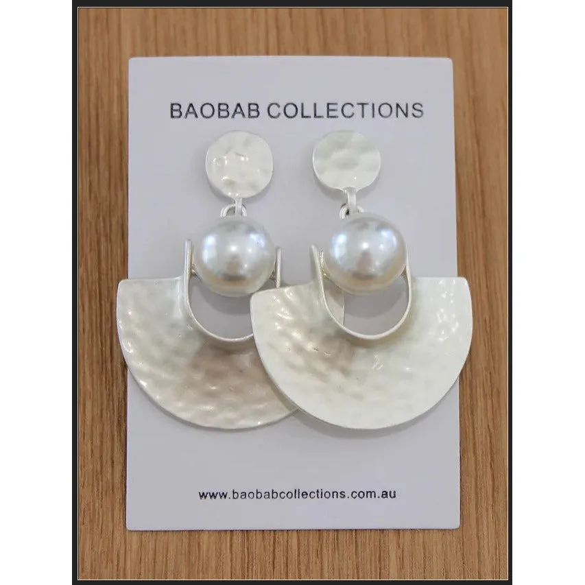 Egyptian Pearl Earrings in Silver Stud with Large Pearl Drop
