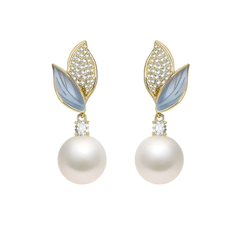 Elegant Zirconia Leaf Drop Pearl Earrings - Wear Natural Beauty
