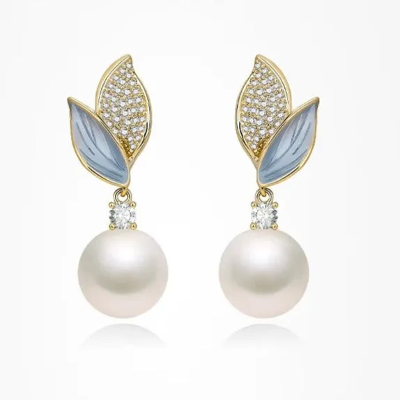Elegant Zirconia Leaf Drop Pearl Earrings - Wear Natural Beauty