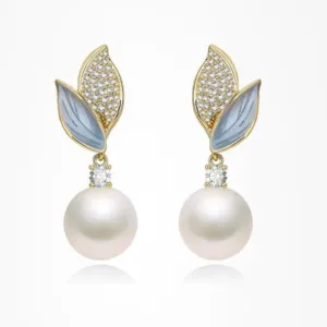 Elegant Zirconia Leaf Drop Pearl Earrings - Wear Natural Beauty