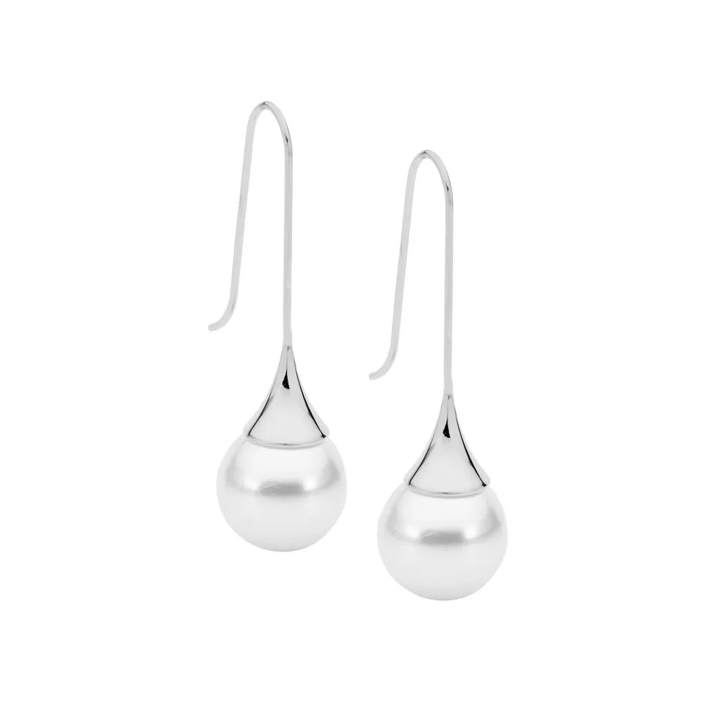 Ellani Stainless Steel Long Drop Pearl Earrings SE220S