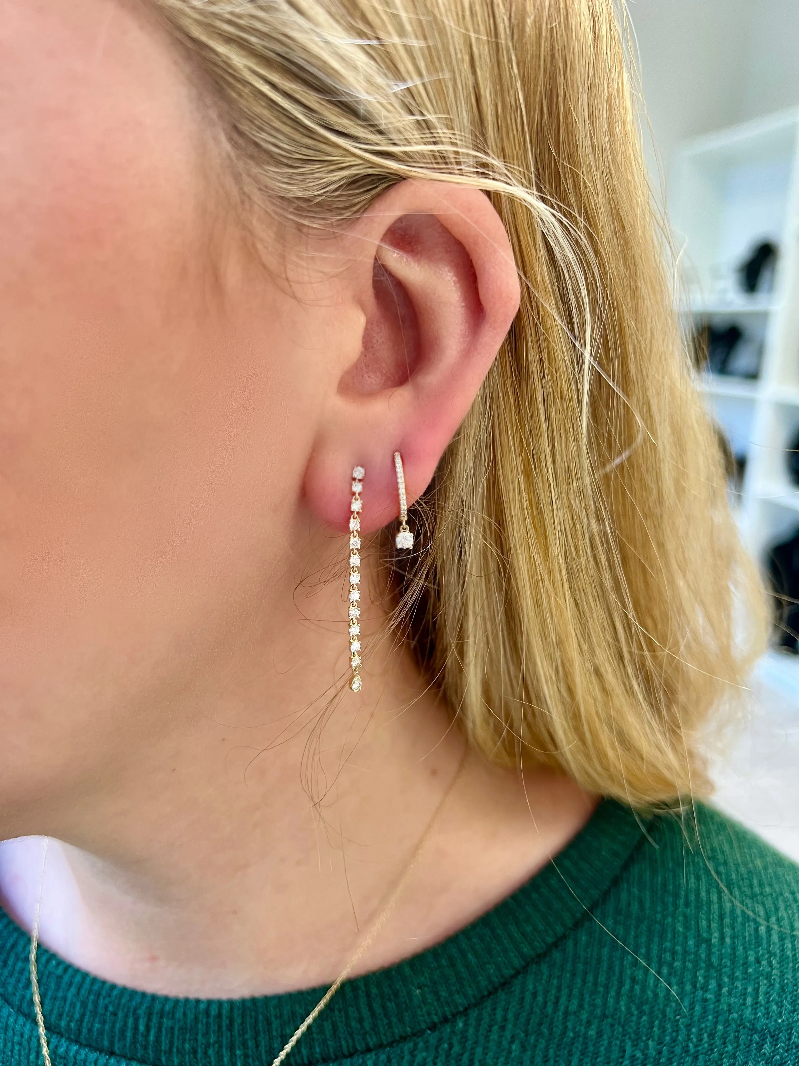 Elongated Diamond Drop Earrings