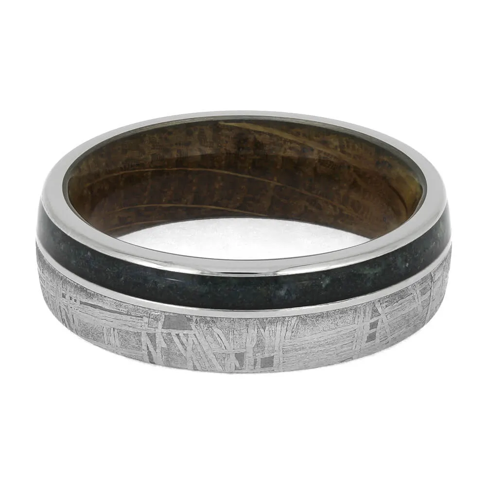 Emerald Wedding Band With Meteorite and Whiskey Oak