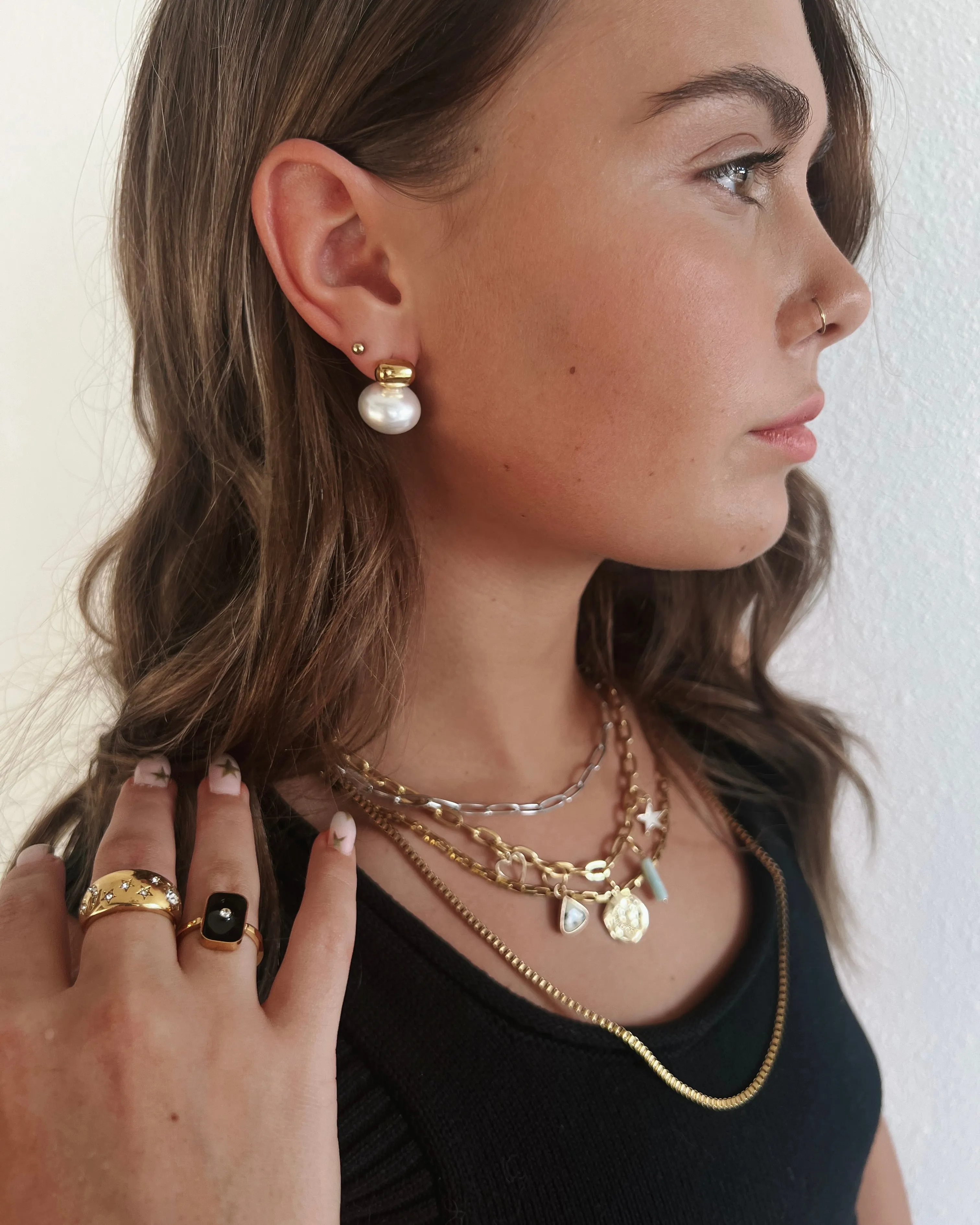 Emina Gold Pearl Stud Drop Earrings