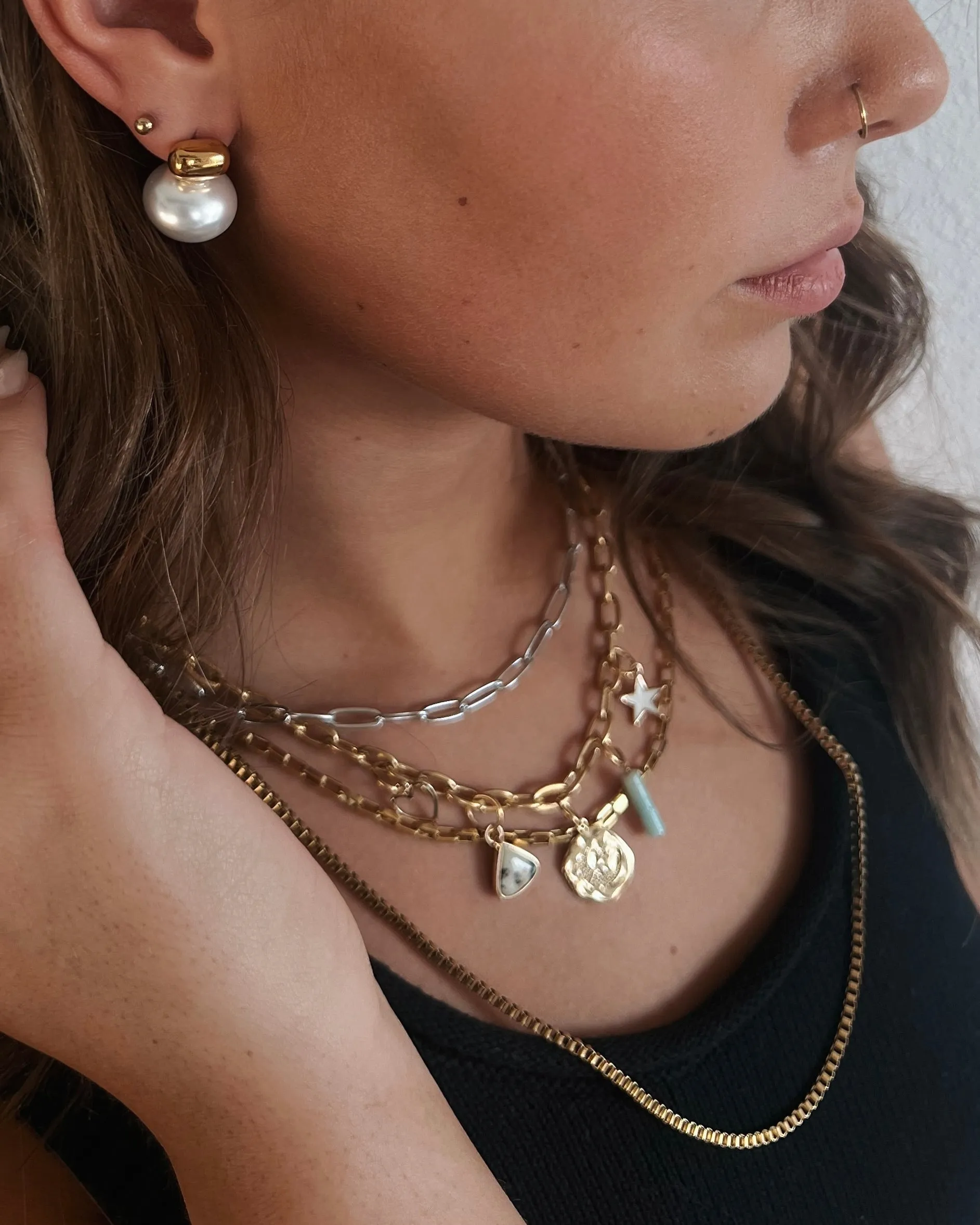 Emina Gold Pearl Stud Drop Earrings