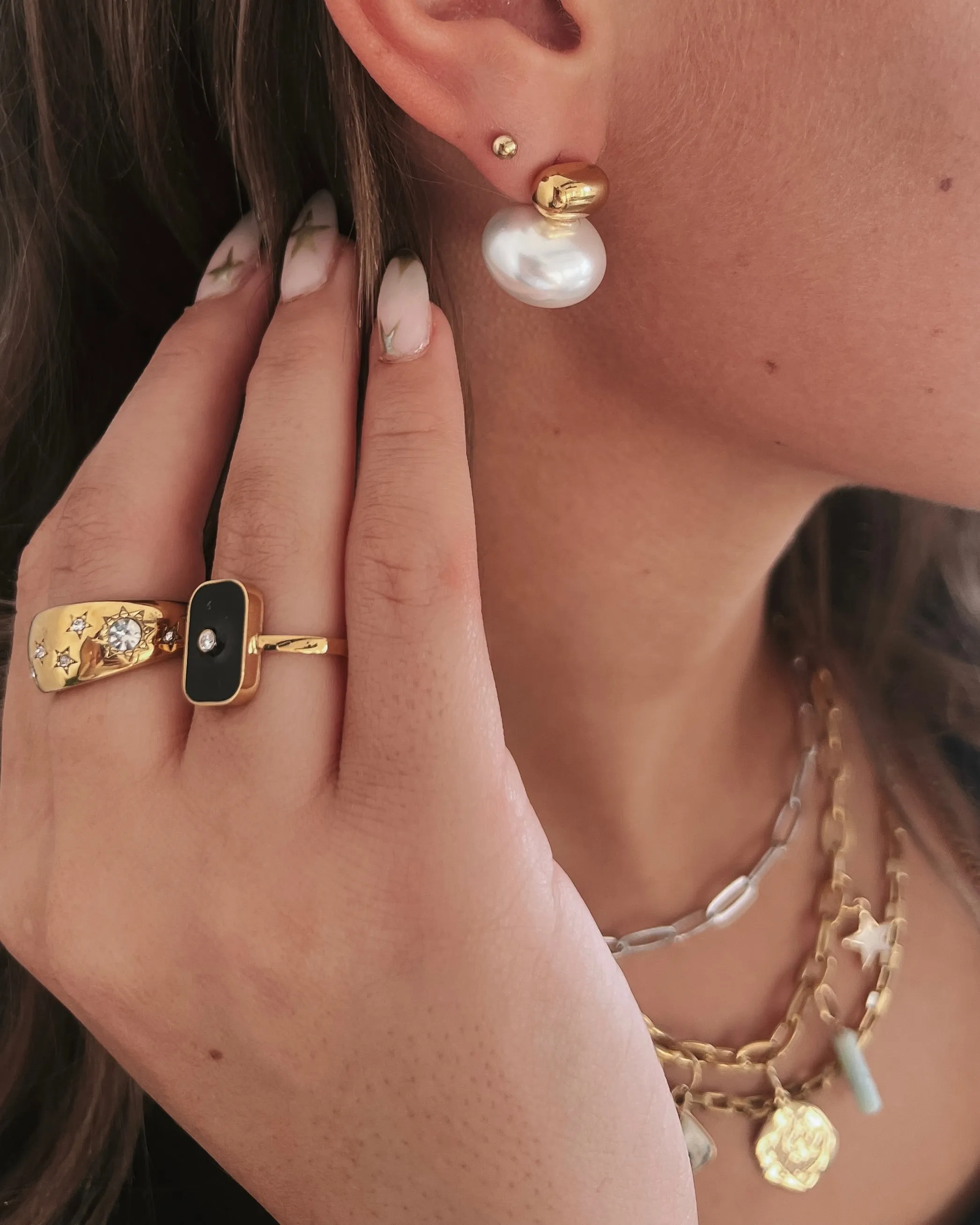 Emina Gold Pearl Stud Drop Earrings