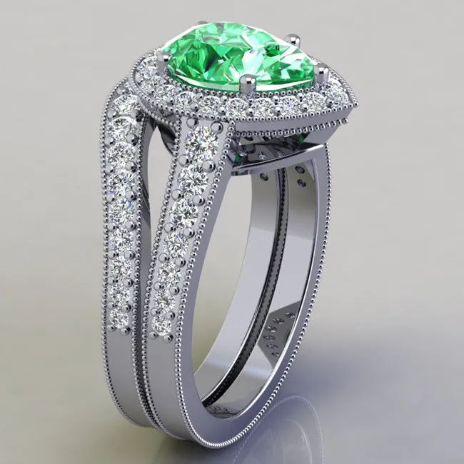 Engagement Set with Rare Merelani Mint Garnet