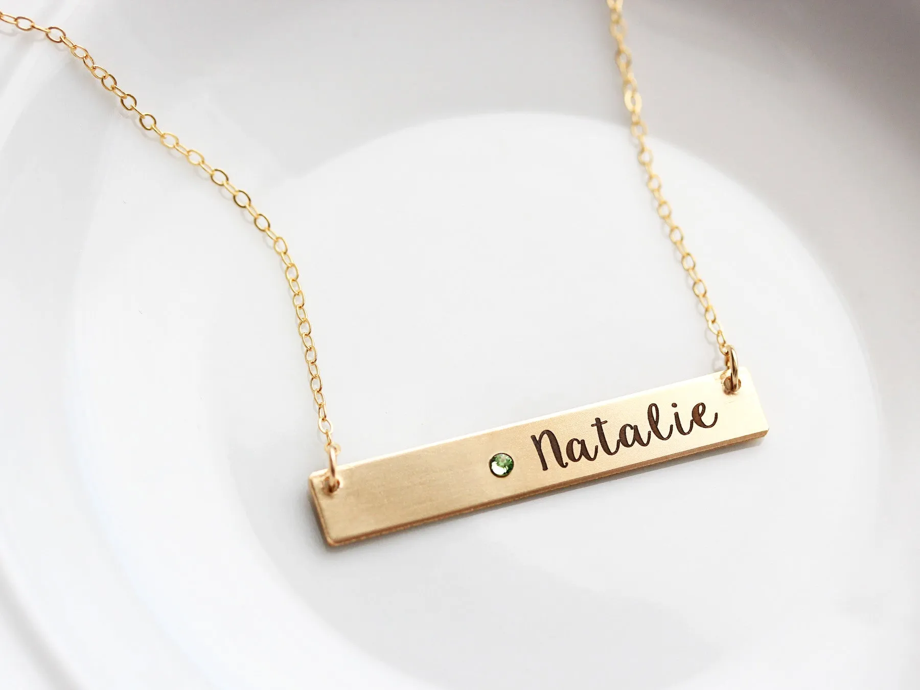 Engraved Birthstone Bar Necklace | Thick Bar