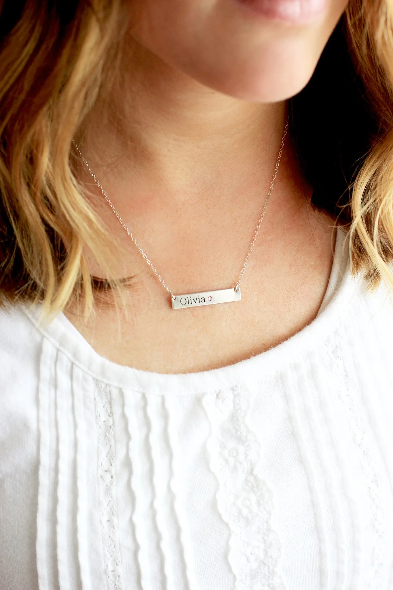 Engraved Birthstone Bar Necklace | Thick Bar