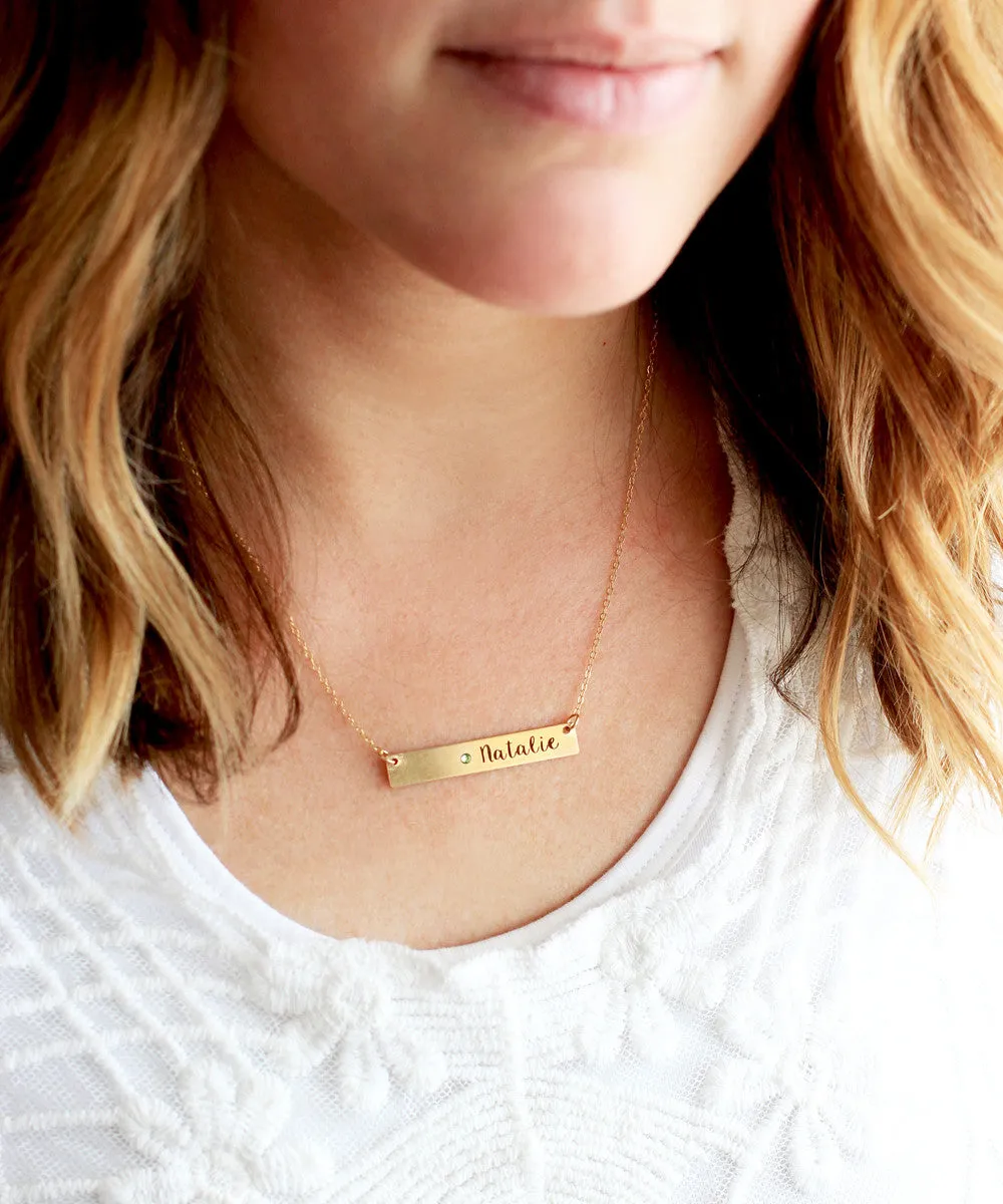 Engraved Birthstone Bar Necklace | Thick Bar